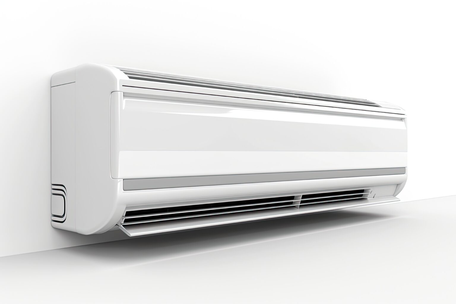 Modern sleek white air conditioner mounted on wall